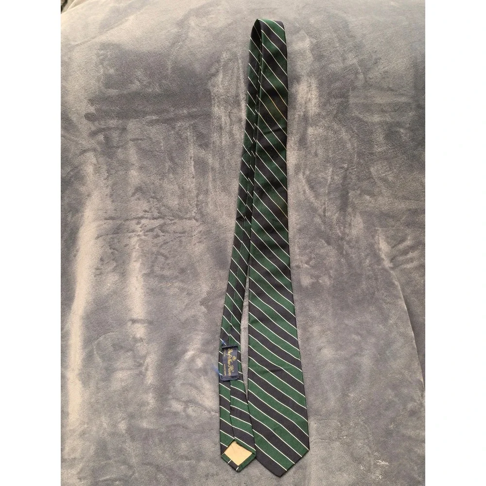 Reis of New Haven Silk Tie Navy Green White Striped O'Neils Mens Shops Hand Made